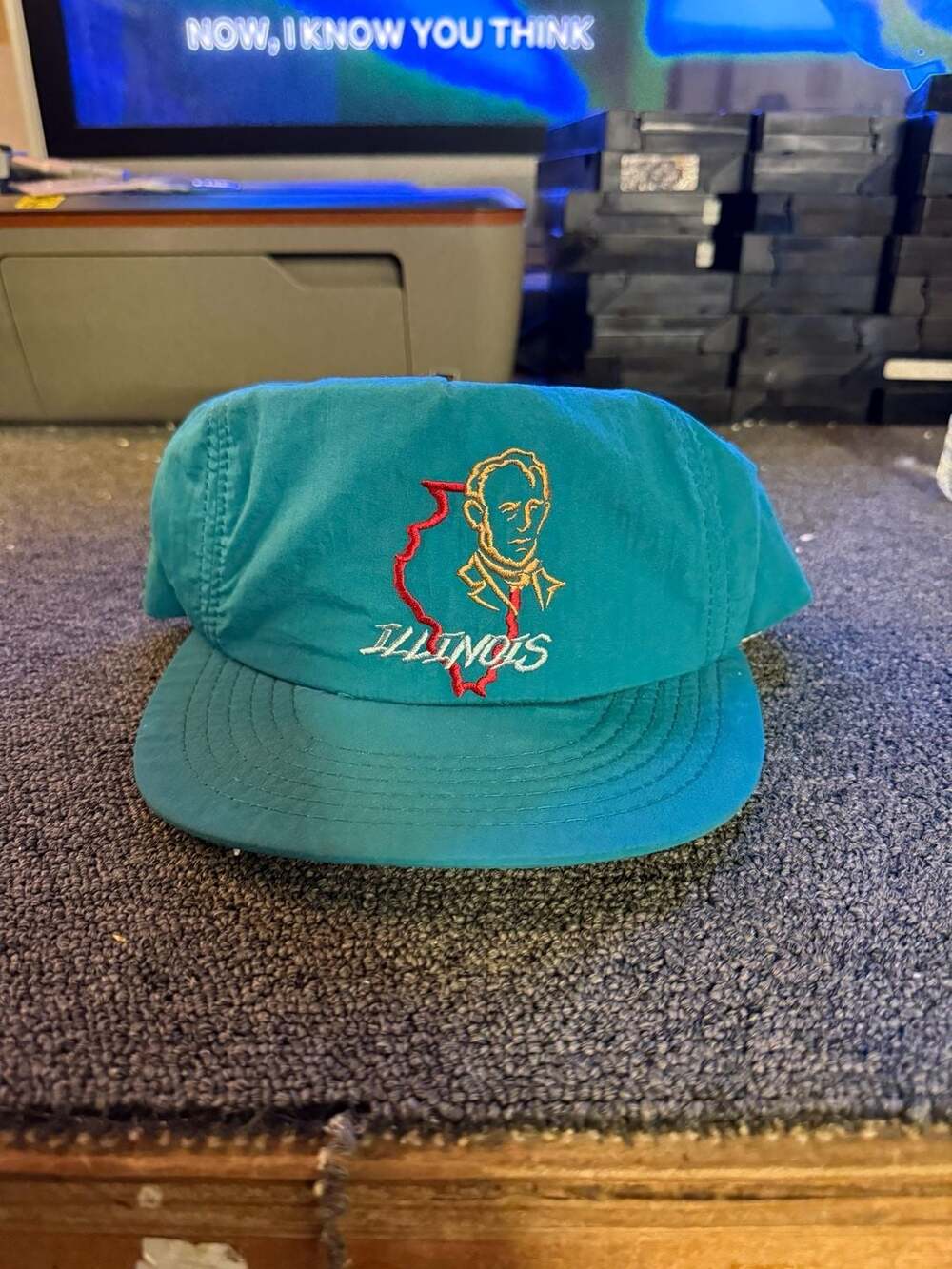 Vintage Illinois State Embroidered Teal Snapback Trucker Hat Made In USA